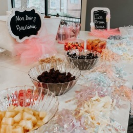 a table with ice cream