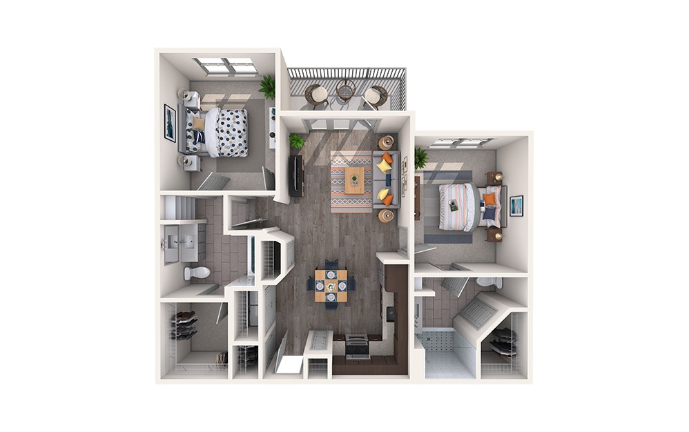 Herring Bone - 2 bedroom floorplan layout with 2 bathrooms and 1006 square feet